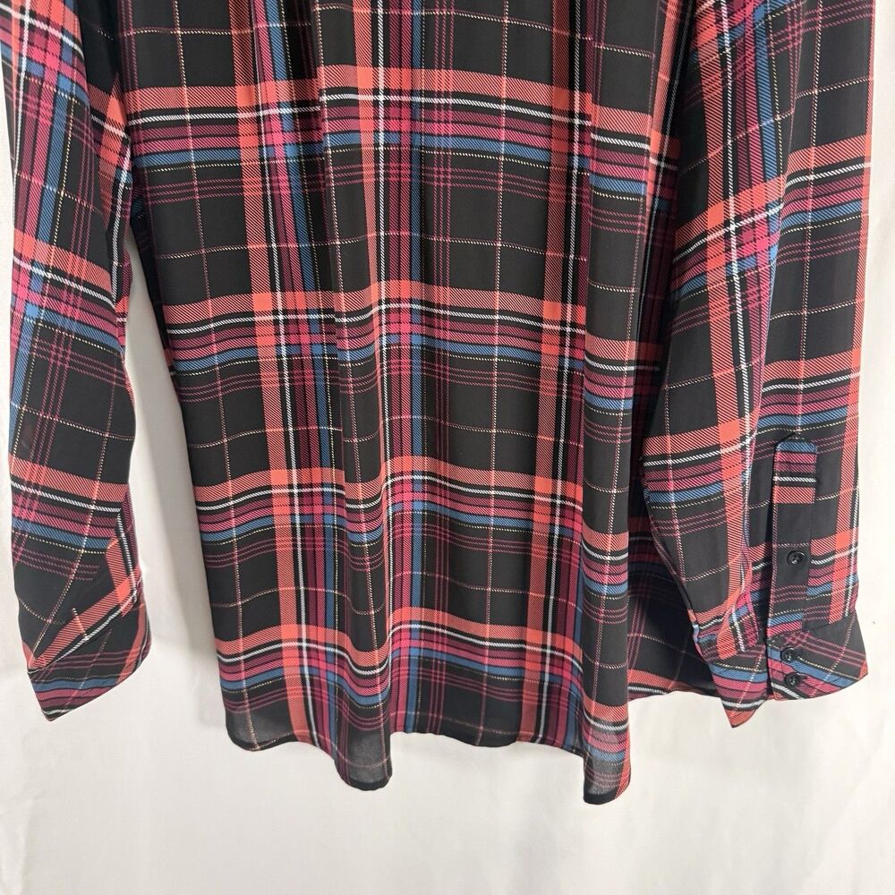 Torrid Blouse Women's 2 2X Red Black Plaid Vneck Long Sleeve Semi Sheer - Picture 10 of 10